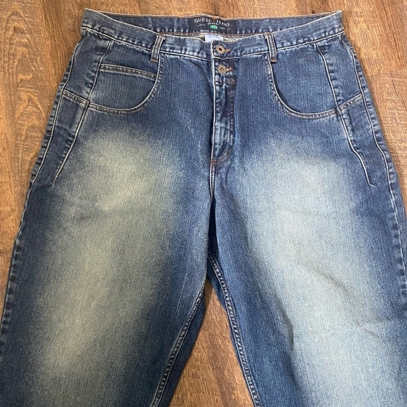 MEN’S GUESS PASCAL LOOSE FIT TAPERED LEG BUTTON FLY SIZE 38X32 UNDONE HEM UNIQUE - Picture 3 of 10